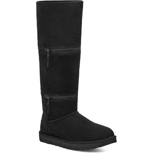NIB UGG WOMEN'S ULTRA TALL SUEDE SHEARLING LINED ZIPPER ACCENT BOOTS BLACK - Picture 2 of 11